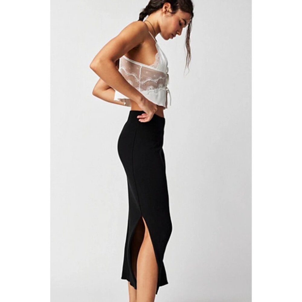 Free People Golden Hour Midi Pencil Skirt in Black - Picture 3 of 8